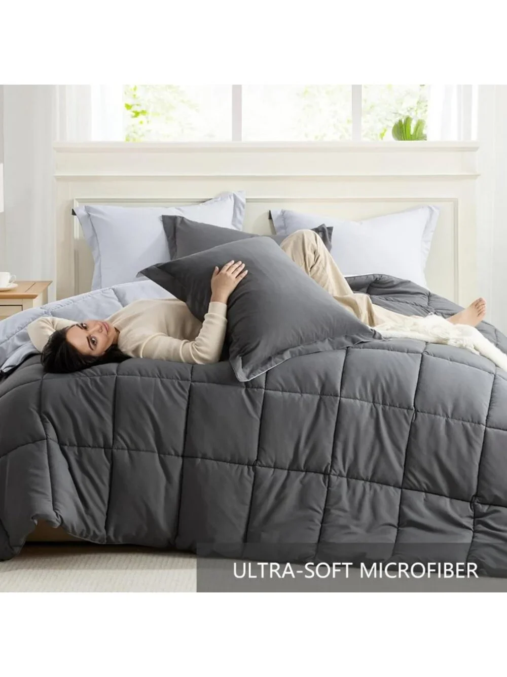 Lightweight Grey California King Comforter Set - Soft Reversible 3 Piece All